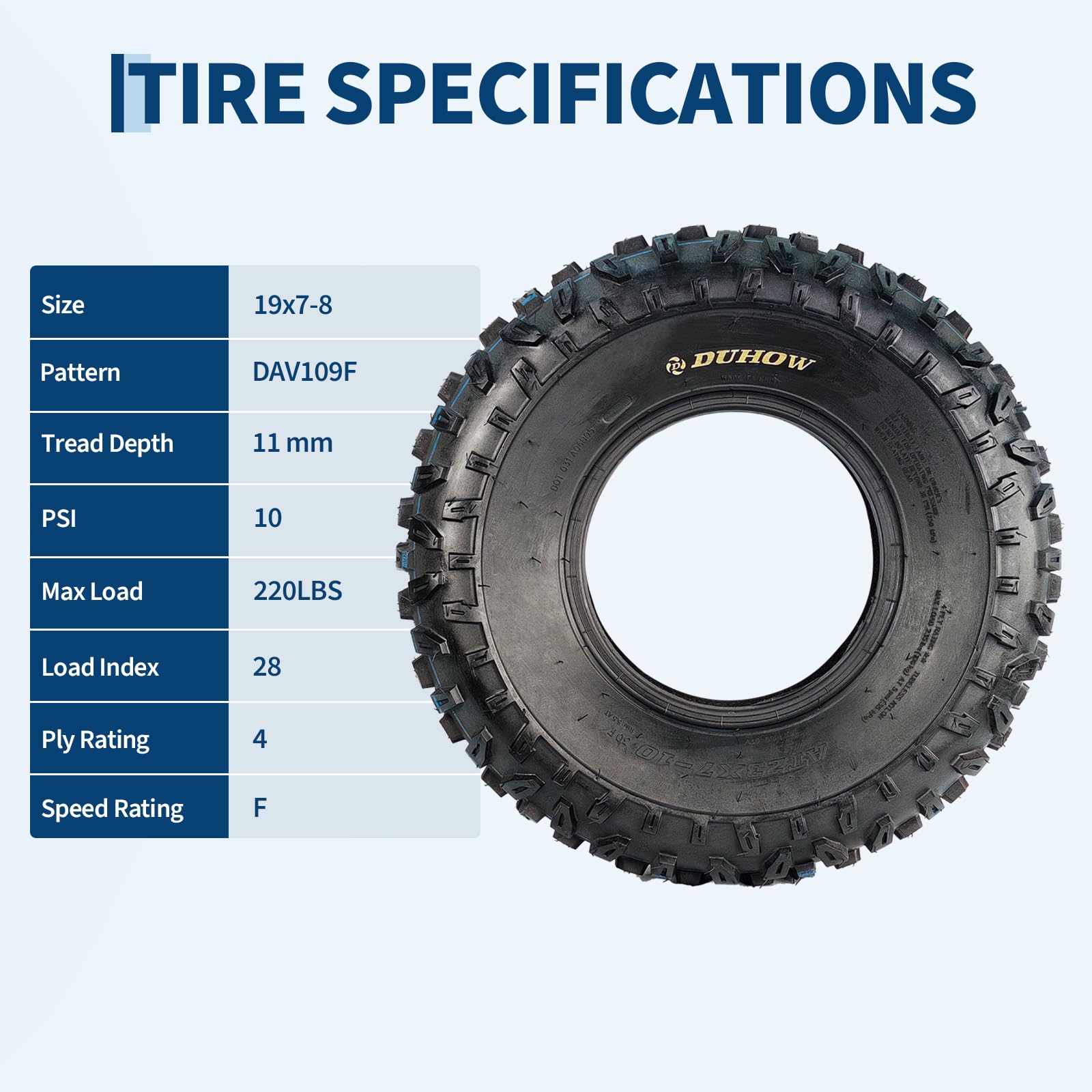 Garvee 19x7-8 ATV/UTV Knobby Sport Tires - Front 19x7x8 Mini Bike Tires, 4-Ply Tubeless All-Terrain, Black