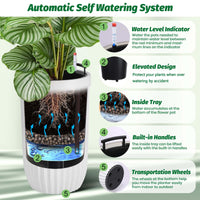 Garvee 23 Inch Tall Planters Set of 2, Self Watering Pots with a Water Level Monitor and Hidden Wheels, Ideal for Living Room, Bedroom, Office, Patio, Porch, Garden, Commercial Places, White