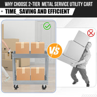 Garvee 2 Tier Rolling Tool Cart,330 Lbs Metal Heavy Duty Utility Cart On Wheels,2 Shelf Steel Utility Cart, Tool Storage Organizer for Mechanic, Garage, Workshop, Warehouse & Repair Shop