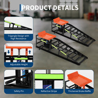 Garvee 5 Ton Hydraulic Car Ramps Heavy Duty Vehicle Lift With Reflective Strips For Night Use Adjustable Height 9.8"-15" Portable Auto Service Ramps Black