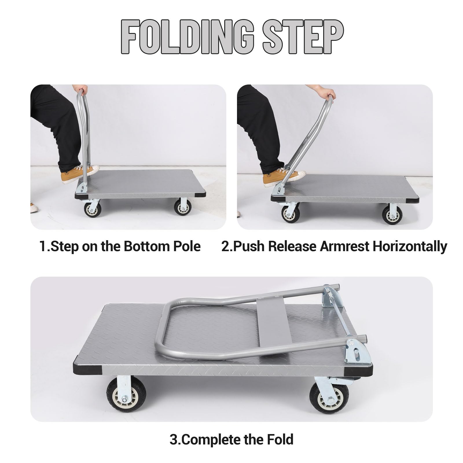 Garvee Platform Truck Cart 2000 LBS Load Capacity, Foldable Steel Hand Push Dolly with 6" TPR Brake Wheels, Heavy Duty Flatbed Hand Cart 36" x 24" for Loading and Moving, Home Office Warehouse