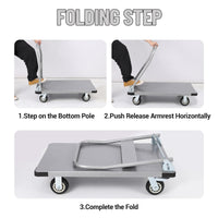 Garvee Platform Truck Cart 2000 LBS Load Capacity, Foldable Steel Hand Push Dolly with 6" TPR Brake Wheels, Heavy Duty Flatbed Hand Cart 36" x 24" for Loading and Moving, Home Office Warehouse