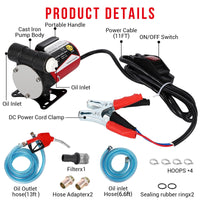 Garvee Fuel Transfer Pump DC 12V Diesel Transfer Pump with Nozzle Hose Cast Iron Gasoline Transfer Pump, 8GPM, Overheating Stability, Applicable to Gasoline, Diesel, Clear