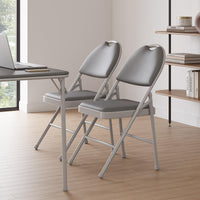 Garvee 4 Pack Folding Chairs, Portable Metal Frame Padded Folding Chair, Foldable Chairs with PU Leather Cushion and Back for Guests Kitchen Office Events Wedding Party, Grey