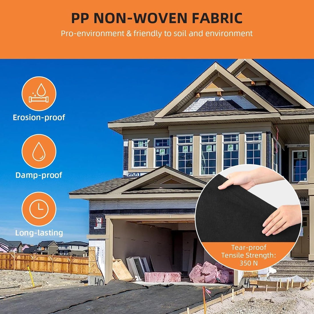 Garvee 3ft x 100ft 8oz Geotextile Landscape Fabric - PP Drainage with 350N Tensile Strength & 440N Load Capacity for Driveway Stabilization & Erosion Control