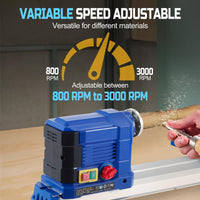 Garvee Wood Lathe, 10" x 24" Benchtop Wood Lathe Machine 0.8 HP 600W Infinitely Variable Speed 800-3000 RPM, Wood Turning Lathe Machine with Wrench & 2 Chisels for Woodworking, Woodturning