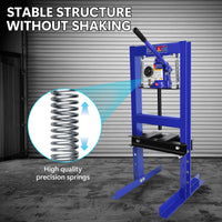 Garvee 6-Ton Shop Press with Pressure Gauge, Adjustable H-Frame Hydraulic Floor Press with Stamping Plates for Bending, Straightening, Pressing Parts, and Installing Bearings & U-Joints, Blue