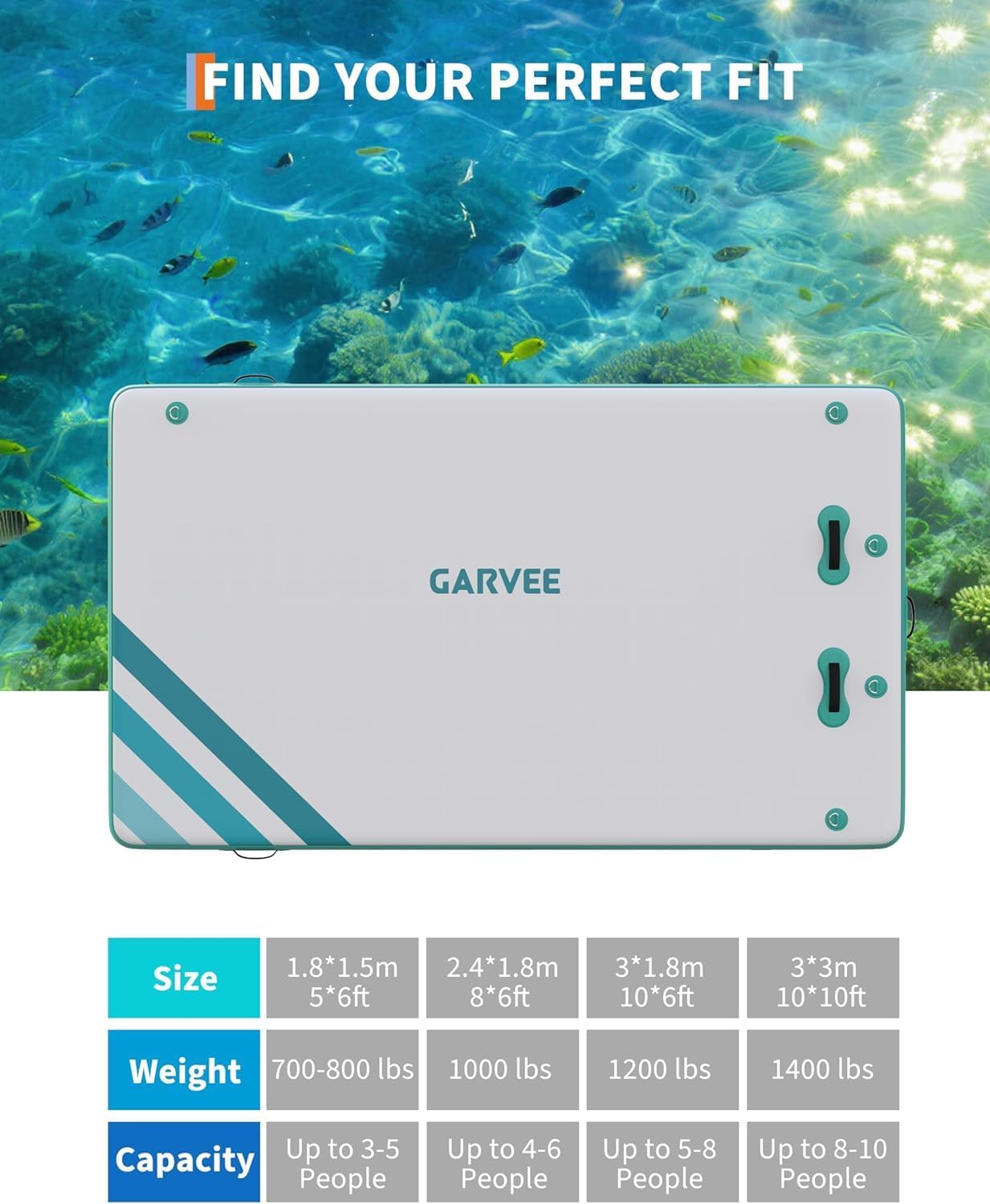 Garvee Inflatable Floating Dock Platform with Non-Slip Surface and Detachable Ladder, Marine-Grade PVC, Portable Carrying Bag, Multiple Sizes, Lake and Water Fun