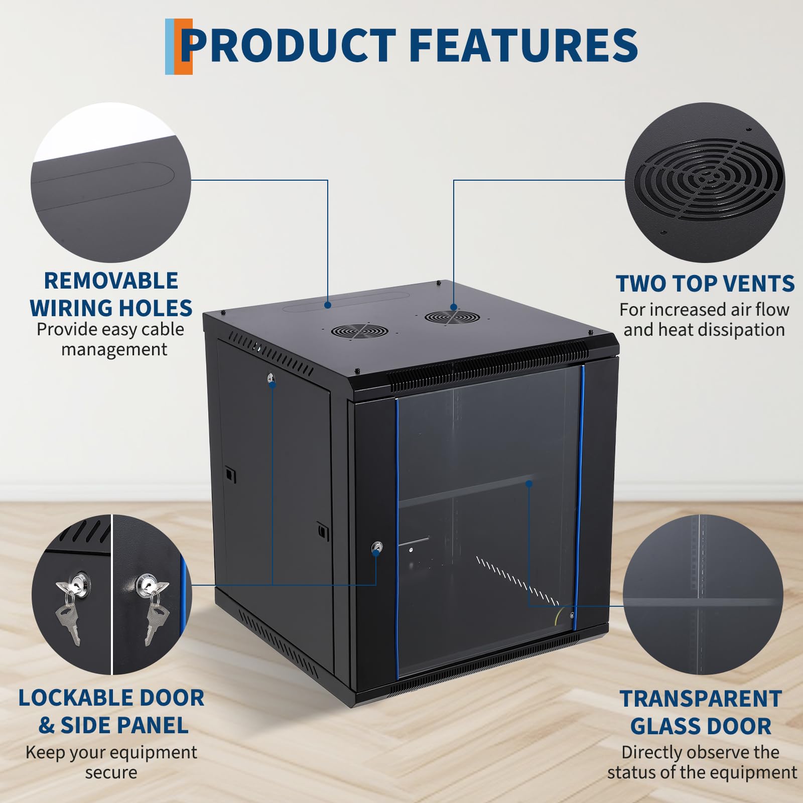 Garvee 12U Wall Mount Network Cabinet - 23.6" Deep Server Rack Enclosure with Locking Glass Door & Removable Side Panels, IT/AV Equipment Rack for Secure Data and Audio-Visual Installations