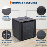 Garvee 12U Wall Mount Network Cabinet - 23.6" Deep Server Rack Enclosure with Locking Glass Door & Removable Side Panels, IT/AV Equipment Rack for Secure Data and Audio-Visual Installations