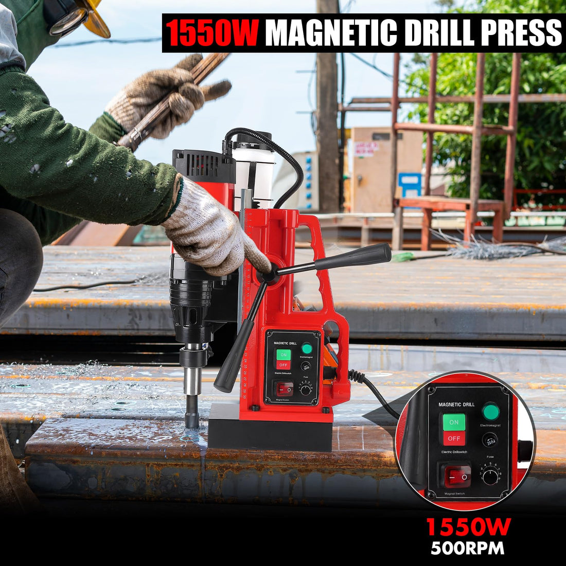 Garvee Magnetic Drill, 1100W 550RPM Portable Magnetic Drill Press, 1.57in Boring Diameter, 12Pcs Drill Bits Electric Drilling Machine for Metal Surface, Industrial and Home Improvement 500RPM