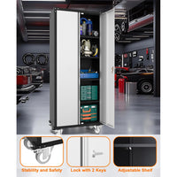 Garvee Metal Storage Cabinet - 72" Lockable Tool Cabinet with 360° Wheels, Drawers, 4 Doors, and Adjustable Shelves, Ideal for Garage, Home, and Office