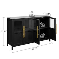 Garvee Sideboard Buffet Cabinet with 4 Glass Doors, 55" Large Buffet Cabinet with Storage, Modern Farmhouse Storage Cabinet Table for Kitchen Dining Room, Living Room, Black