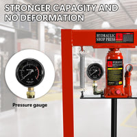 Garvee 6 Ton Shop Press with Pressure Gauge, Adjustable H-Frame Hydraulic Garage Floor Press with Stamping Plates for Bending, Straightening, Pressing Parts, and Installing Bearings & U-Joints, Red