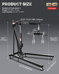 Garvee 2-Ton Hydraulic Engine Hoist Crane, 4400 lbs Folding Heavy-Duty Cherry Picker with Lever, 6 Locking Wheels, and 4 Boom Positions for Truck/SUV Engines, Garage, Workshop, and Industrial Lifting, Black