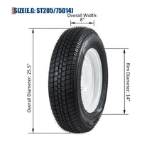 Garvee ST205/75D14 Trailer Tire and Wheel Assembly, Heavy-Duty Load Range C 6PR, 5 Lug White Modular Wheel, 14 Inch Tires for Utility and Boat Trailers, Set of 2
