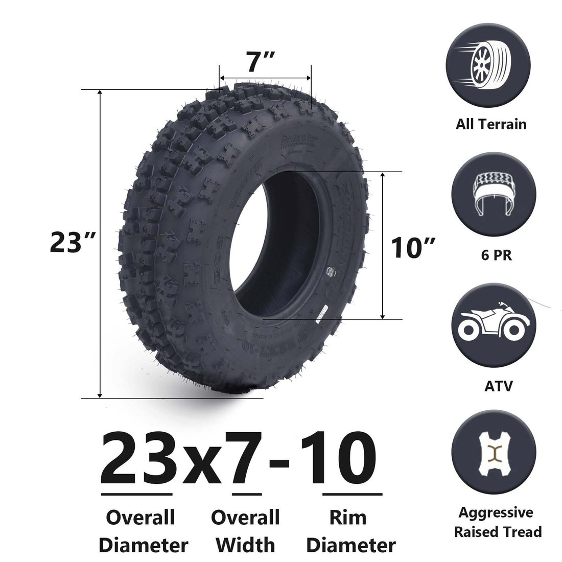 Garvee Set Of 2 All Terrain All-Season ATV/UTV Tire AT23x7-10-6PR