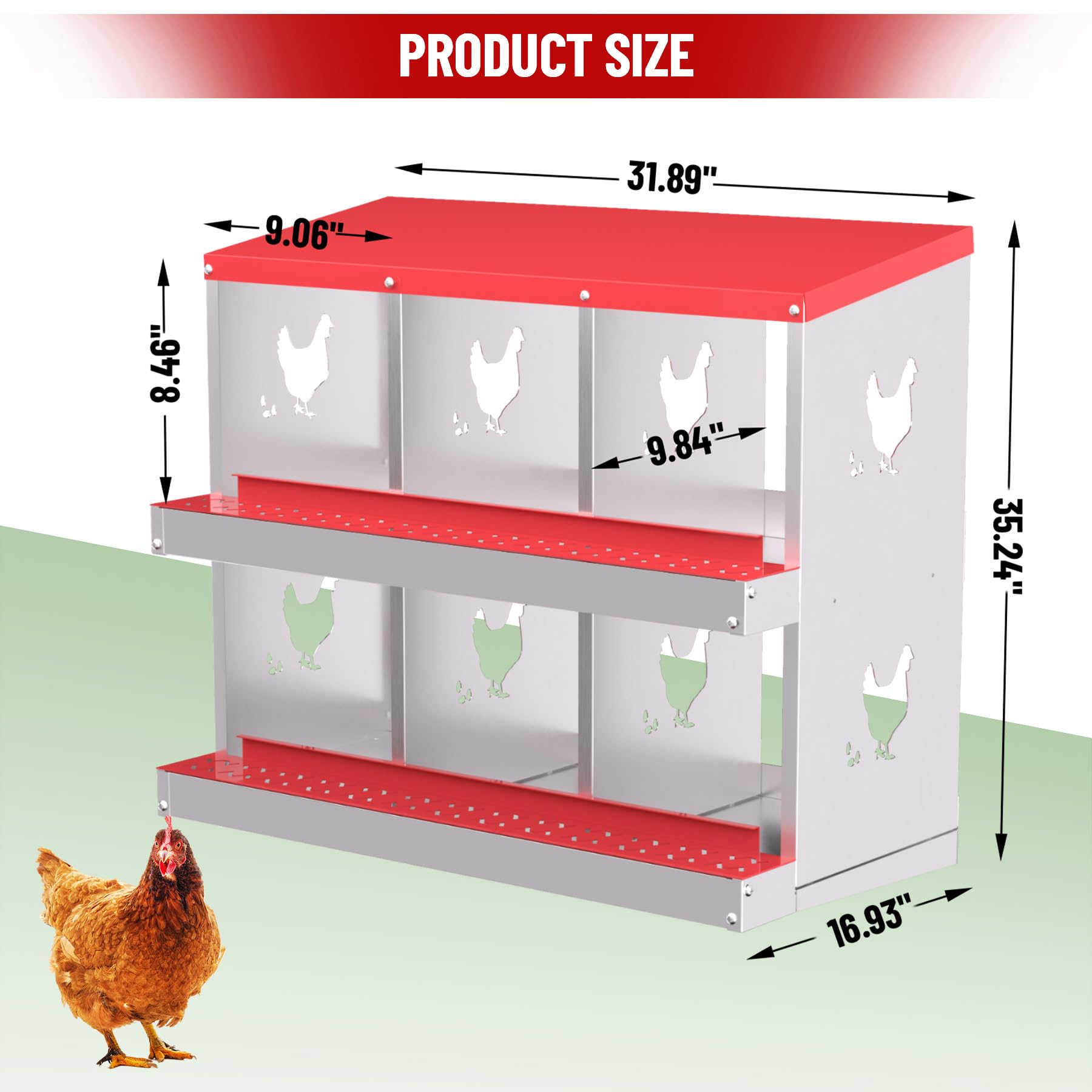 Garvee 6 Compartments Metal Chicken Nesting Boxes, Nesting Boxes, Chicken Laying Box with Roll Out Egg Collection with Vented Holes