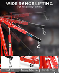 Garvee 2-Ton Hydraulic Engine Hoist Crane with 6-Wheel Stability, Folding Design, Military-Grade Steel, Locking Brakes, Adjustable Boom - Garage & Workshop, Red