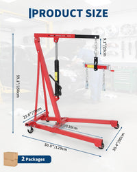 Garvee Portable Hydraulic Engine Hoist, 1.5 Ton (3000 LBS) Capacity Shop Crane with Telescopic Boom & 4 Swivel Casters, Cherry Picker Lift for Home Garage, Auto Repair, and Warehouse Use, Heavy-Duty, Red