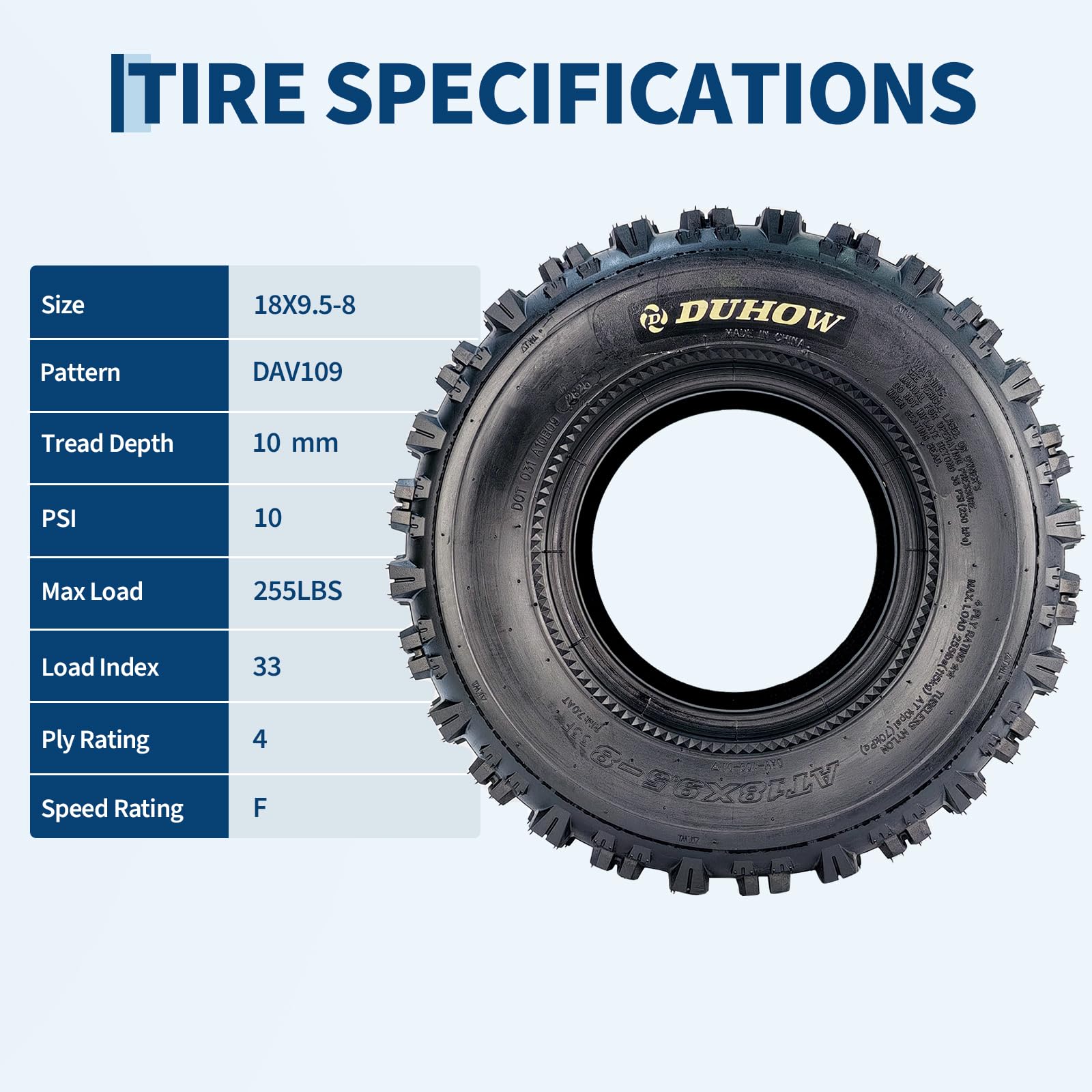 Garvee 18x9.5-8 Sport-Racing ATV Tires, 4 PR Tubeless Off-Road Tires, Knobby Tread, Durable Heavy-Duty, Mud Trail, Black, Set of 2