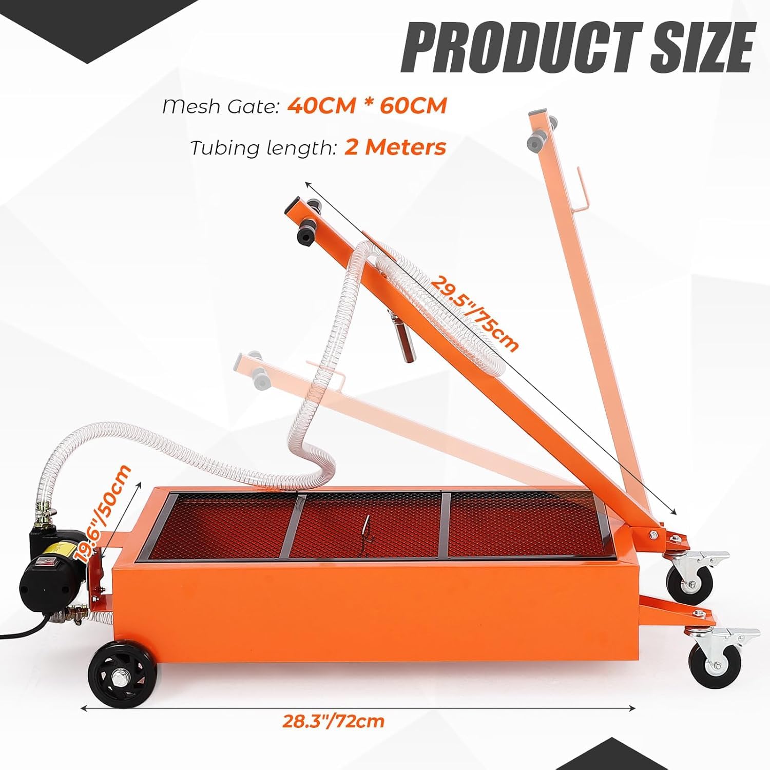 Garvee Waste Oil Drain Pan 17 Gallon Capacity Electric Pump Steel Low Profile Folding Handle 8 Ft Hose for Trucks RVs Buses