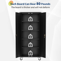 Garvee 72" Locking Rolling Cabinet with Pegboard Doors, 4 Adjustable Shelves, Heavy-Duty Cold-Rolled Steel, Lockable Wheels, Scratch-Resistant, Garage Workshop Storage, Black