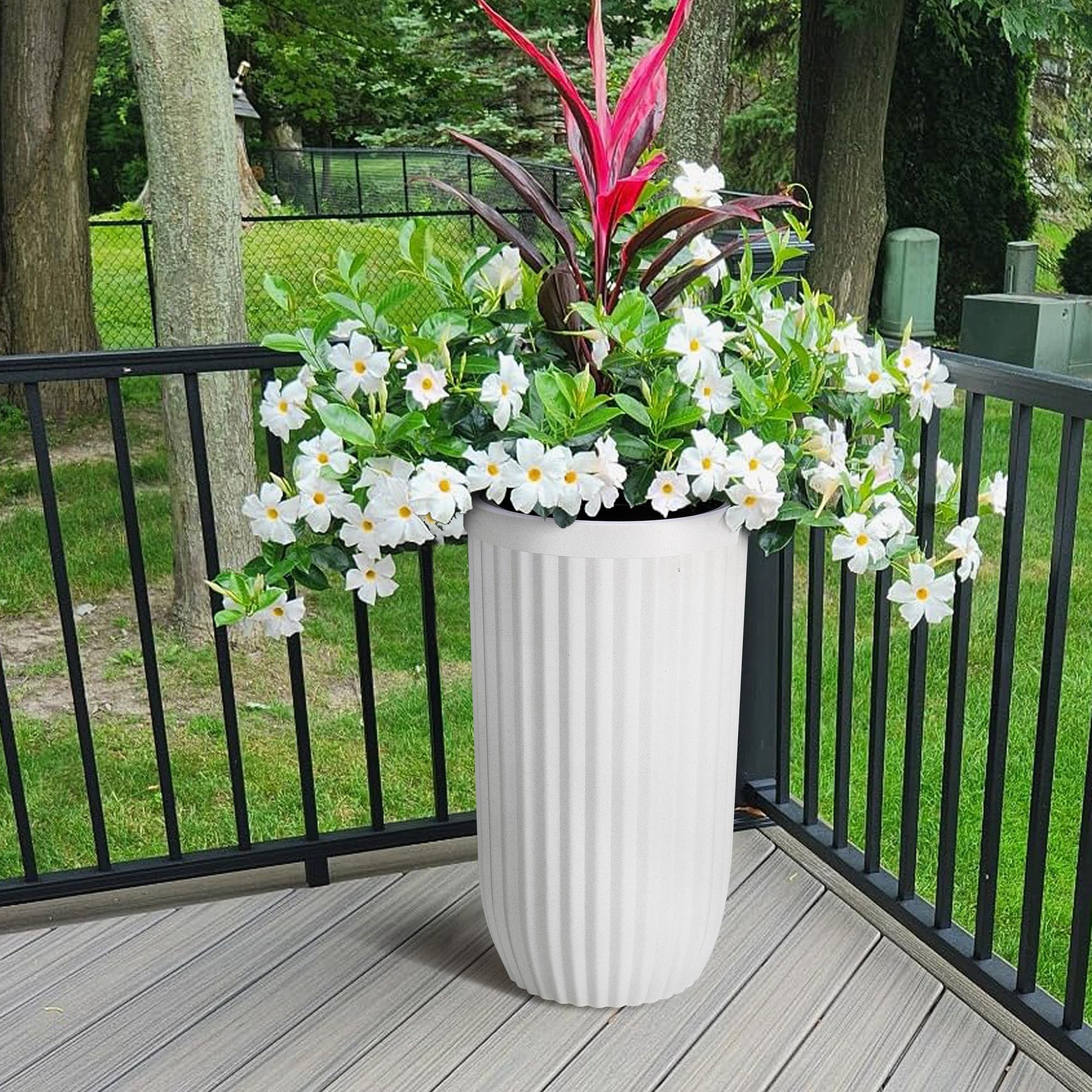 Garvee 31" Tall White Planter with Water Level Monitor, Self-Watering System & Wheels - Medium Flower Pot for Living Room, Office, Patio & Garden