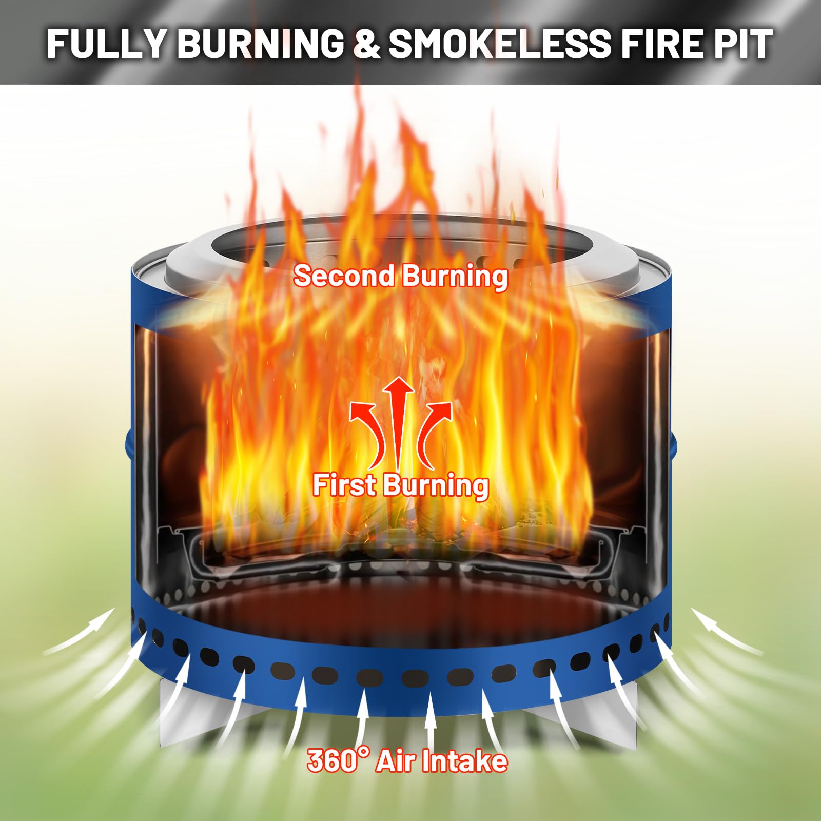 Garvee 20 Inch Portable Smokeless Firepit with Stand, Bonfire Wood Burning Fire Pit for Camping & Picnic Outside, Stainless Steel Large Fire Pit with Carry Bag, Split Structure