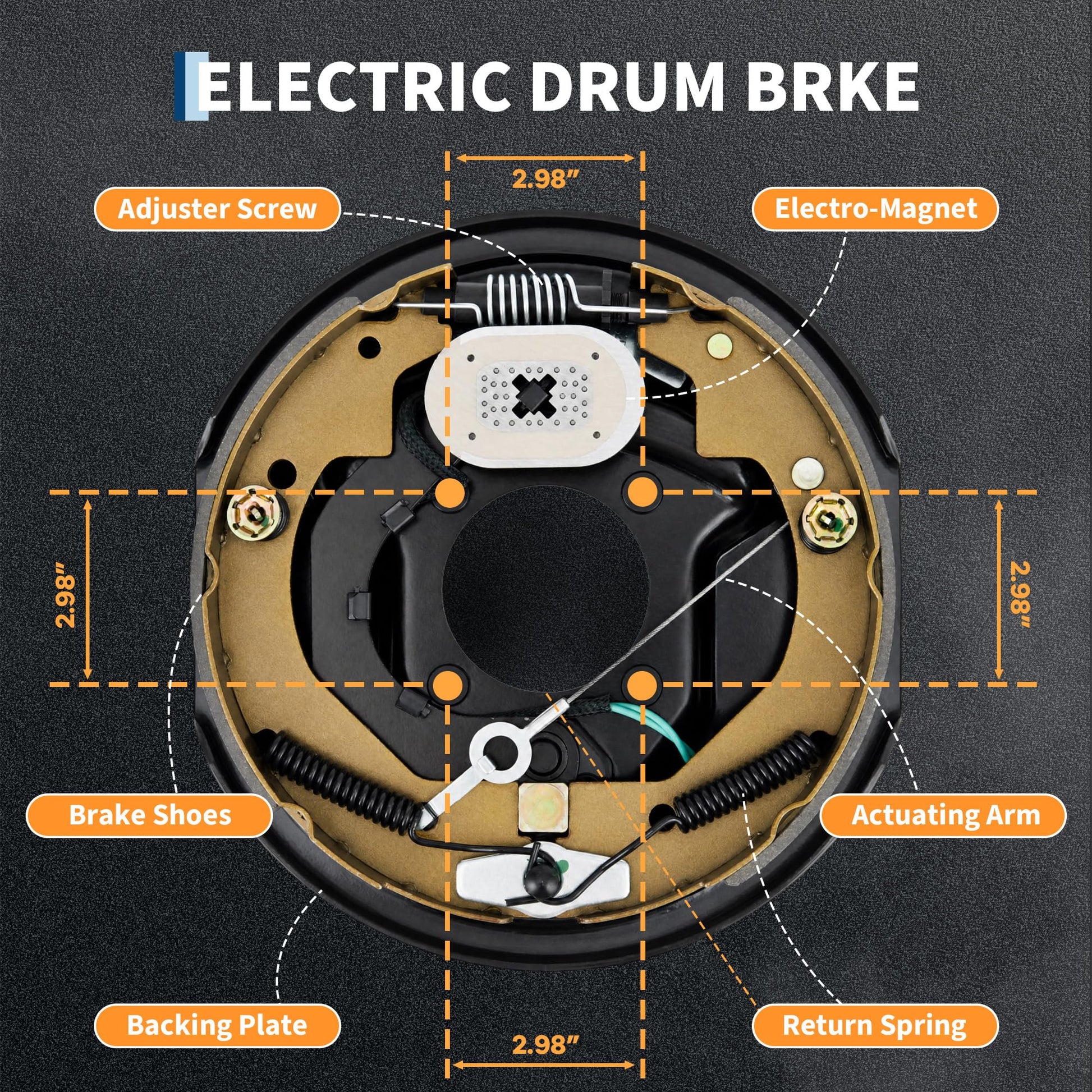 Garvee 10"x2-1/4" Electric Trailer Brake Assembly, Self-Adjusting Electric Brakes Kit for 3500 Lbs Axle, 4-Hole Mounting Brake Backing Plates, Left & Right Side Braking System Replacement Parts, 1 Pair