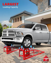 Garvee Hydraulic Car Ramps - 5T Capacity, Adjustable Height (9.3"-14"), Steel with Anti-Slip Plate, Ring Chain Bolt for Cars, SUVs, and Light Trucks, Red