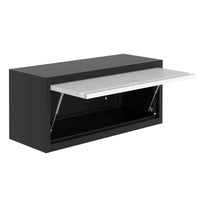 Garvee Heavy-Duty 30" Metal Wall Cabinet with Lock - Hydraulic Flip-Up Door, 33 lbs CapacitWall-Mounted Tool Storage Organizer for Garage, Kitchen, Office, and Workshop, Black Grey