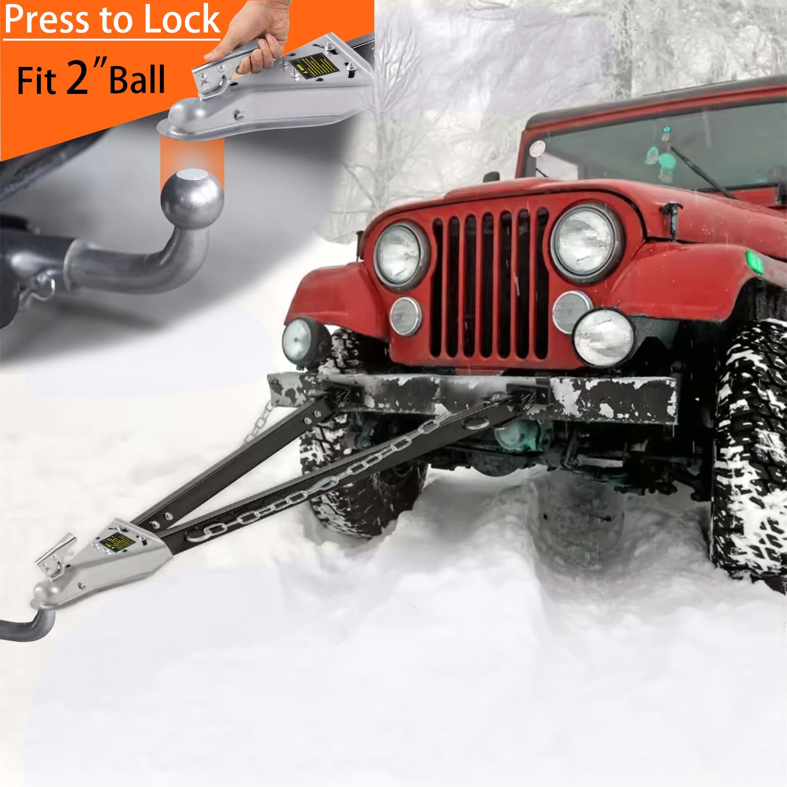 Garvee Tow Bar for Vehicles, 5000 lbs Capacity Adjustable Towing Bar with Bumper Mount, 2 Chains, and Universal Coupler for 2-Inch Ball Hitch, Fits Jeeps, Trucks, SUVs, RVs, Boats, and Trailers