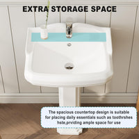 Garvee Vintage Bathroom Pedestal Sink, 19"L x 23" W Retro White Bathroom Sink With Overflow Hole, Freestanding Ceramic Sink With Single Hole