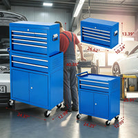 Garvee 8-Drawer Rolling Tool Chest 2-in-1 High Capacity Tool Storage with Locking System Wheels and Liners for Garage Workshop, Blue