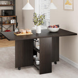 Garvee 51.1" Folding Dining Table, Drop Leaf Dining Table for 4, Foldable Kitchen Table with 2 Storage Shelf, 6 Wheels, Movable Space Saving Dining Tables for Small Spaces, Dark Walnut, Large - Dark Walnut