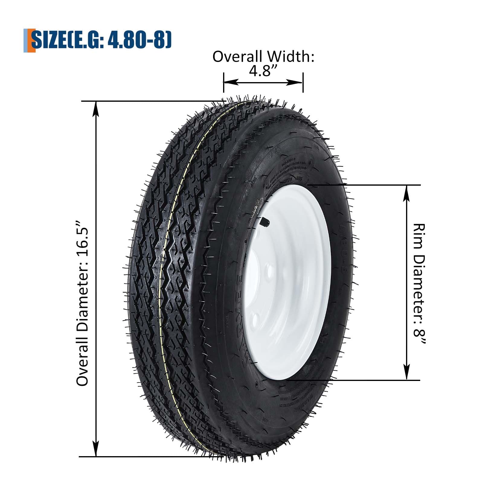 Garvee 4.80-8 Trailer Tire and Wheel Assembly, Heavy-Duty Load Range C 6PR, 8 Inch White Modular Wheel for Utility Boat Camper Trailers, Set of 2