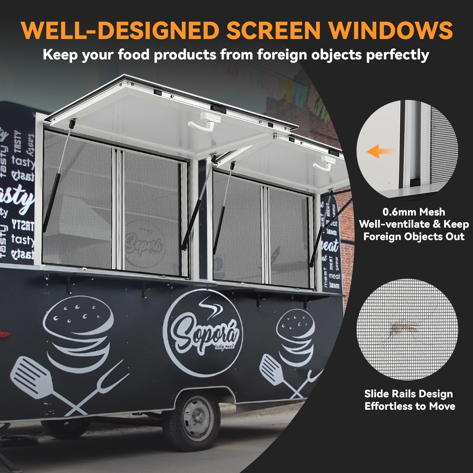 Garvee Concession Window 53" W x 33" H, Food Truck Service Window with 2 Horizontal Sliding Screen Windows & Awning Door, Aluminum Alloy Serving Window for Food Trucks  (Glass Not Included)