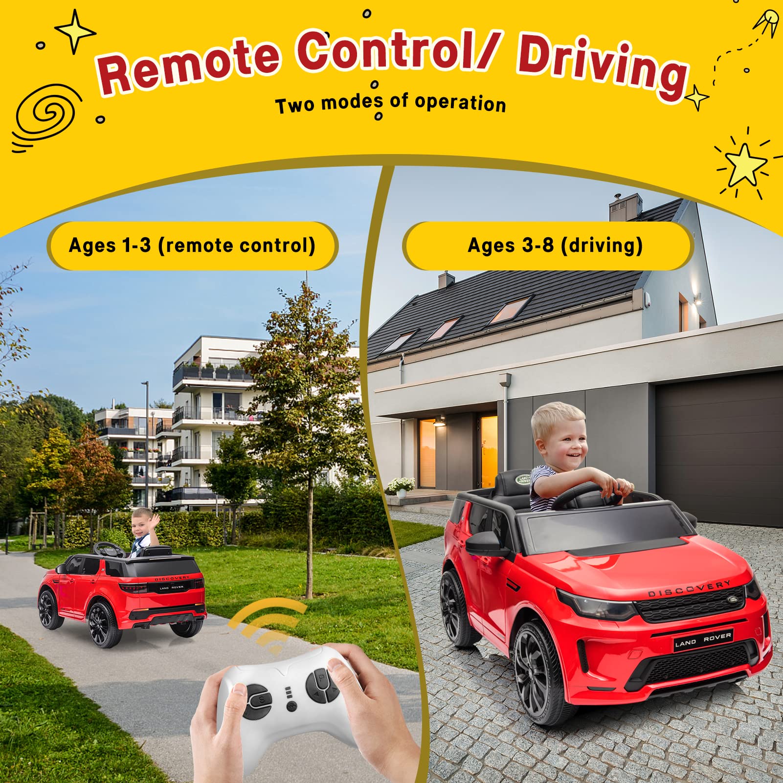 Garvee Ride - P Series: 12V Land Rover mini Kids Ride-On Car: Remote Control, LED Lights, Bluetooth, Music, Radio, Battery Powered, for Ages 3-8 - Red