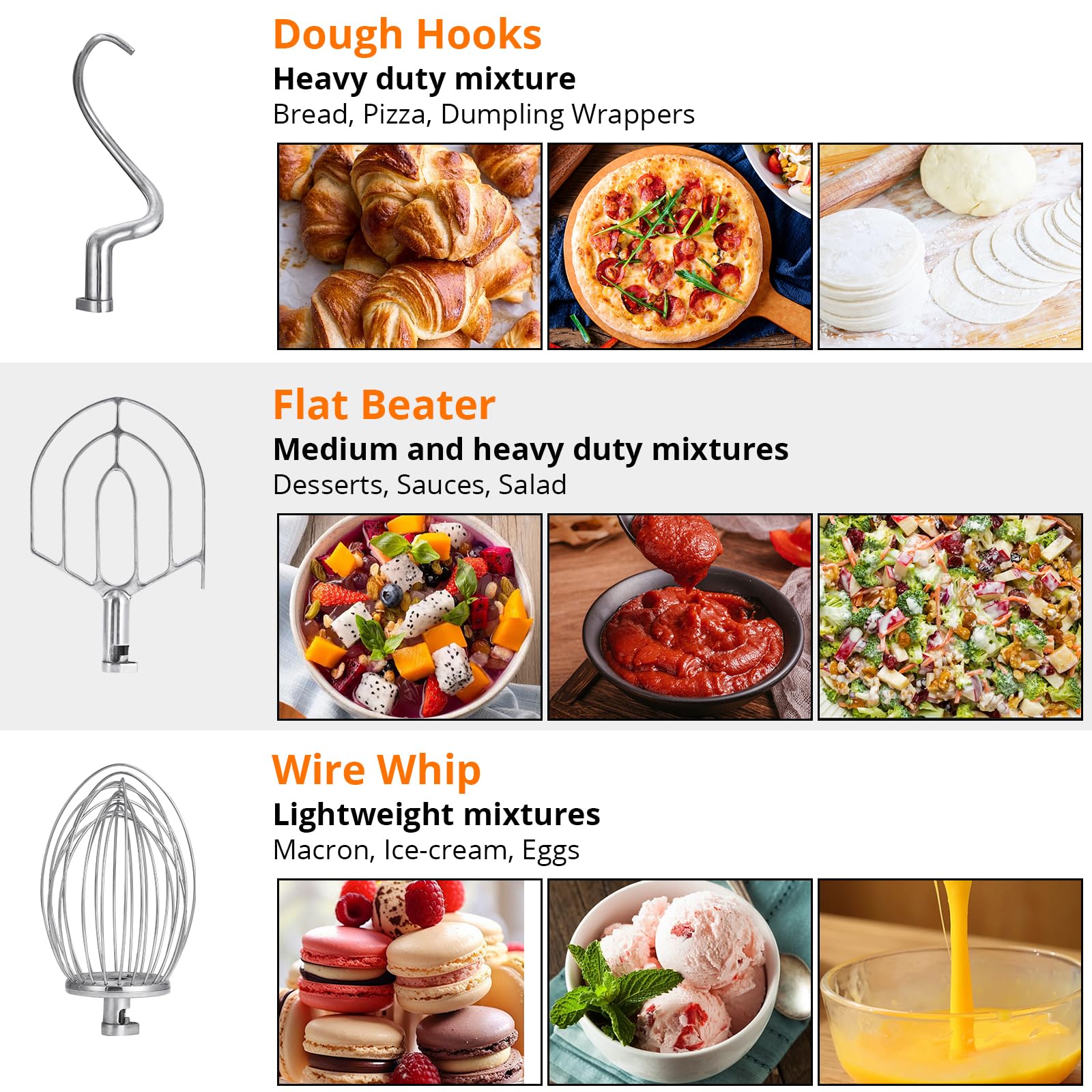 Garvee 10QT Commercial Food Mixer, Professional Large Stand Mixer With 3-Speed Adjustable, Heavy Duty Electric Dough Mixer for Restaurant Industrial Grade, Steel Bowl, Dough Hooks