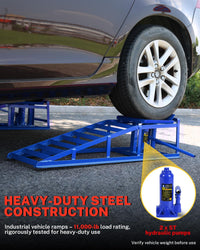 Garvee Hydraulic Car Ramps - 5T/11,000 lbs Heavy-Duty Steel, Adjustable Height 9.3"-14", Low-Profile, Anti-Slip Design for Garage Repair, 2 Pack, Blue