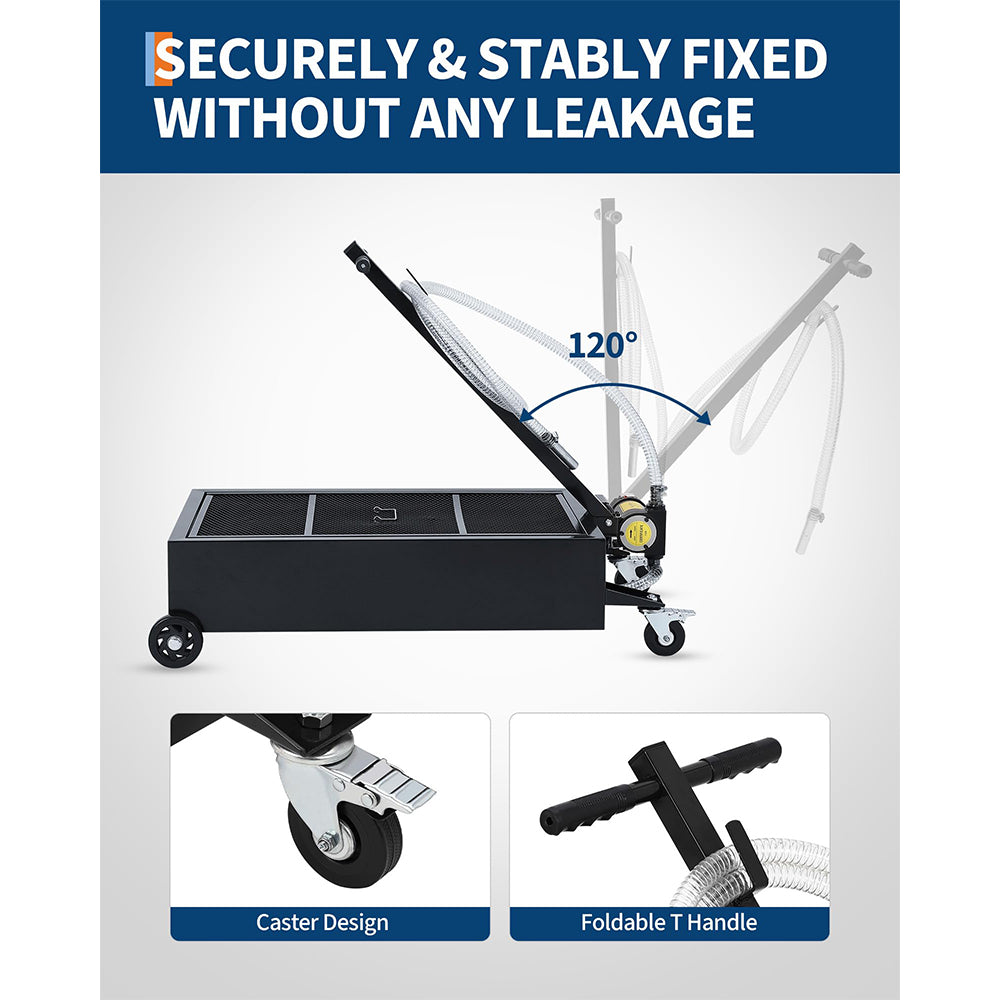 Garvee 25 Gallon Oil Drain Pan with 110V Electric Pump, 8FT Hose, Folding Handle, Carbon Steel, Wheels, for Cars, SUVs, Trucks, Buses, RVs