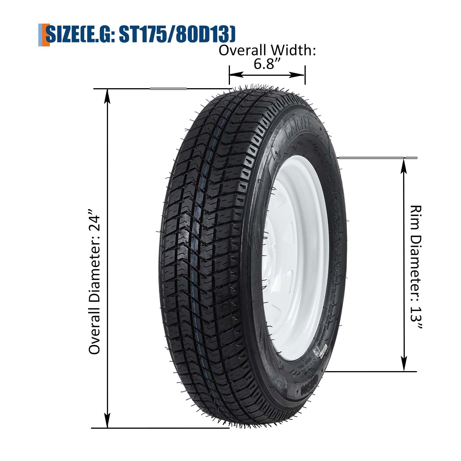 Garvee ST175/80D13 Trailer Tire and Wheel Assembly, Heavy-Duty Load Range C 6PR, 5 Lug White Modular Wheel, 13 Inch Tires for Utility and Boat Trailers, Set of 2
