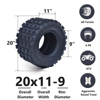 Garvee Set Of 4 ATV UTV All-Terrain Tires 22x7-10 Front 20x11-9 Rear 6-Ply Tubeless