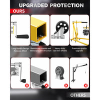 Garvee 2-Ton Hydraulic Engine Hoist Crane, 4400 lbs Folding Heavy-Duty Cherry Picker with Lever, 6 Locking Wheels, and 4 Boom Positions for Truck/SUV Engines, Garage, Workshop, and Industrial Lifting, Yellow