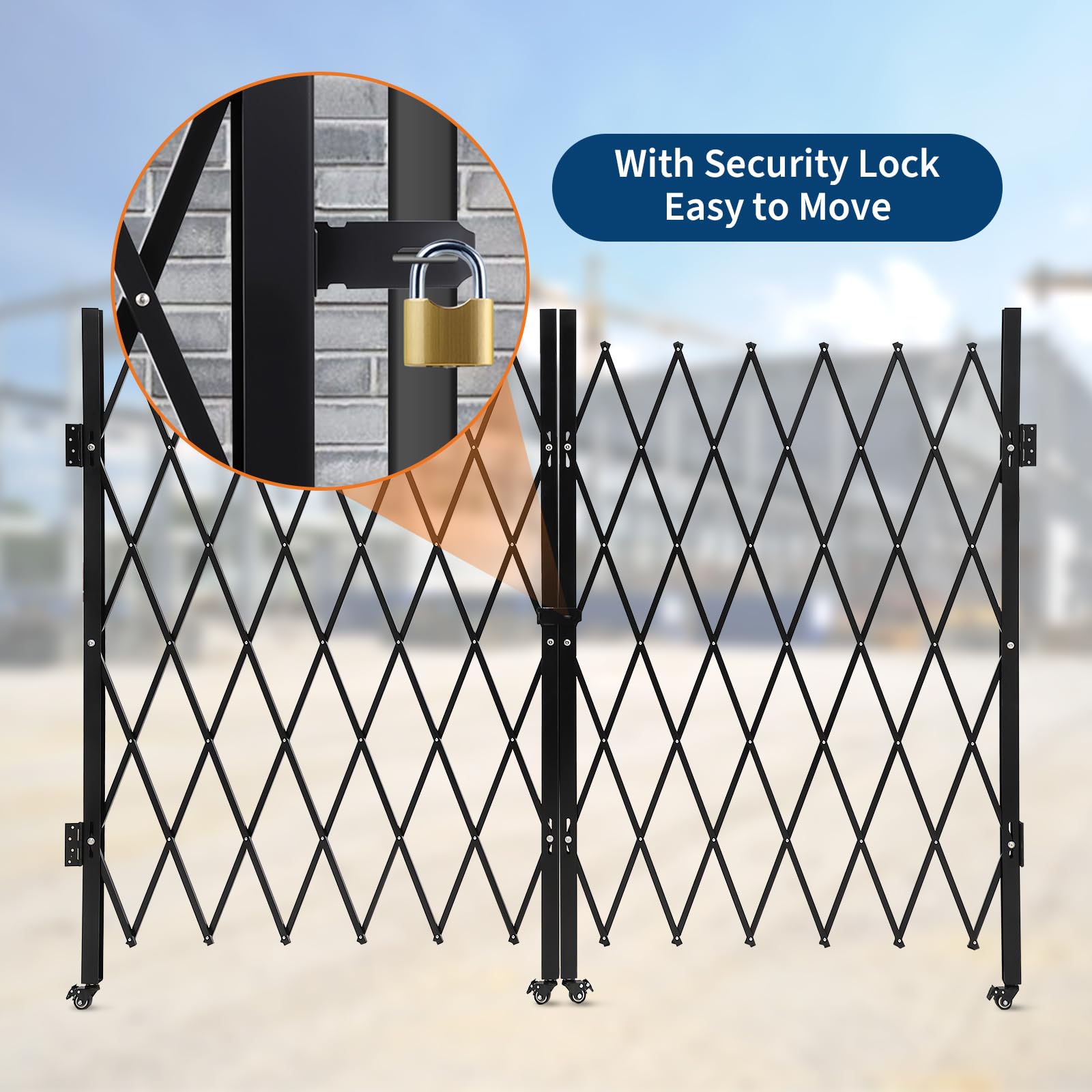 Garvee 10FT Industrial Metal Expandable Barricade，Retractable Traffic Fence with Casters, Portable Barricade Gate for Construction Area, Traffic Control, Cordon