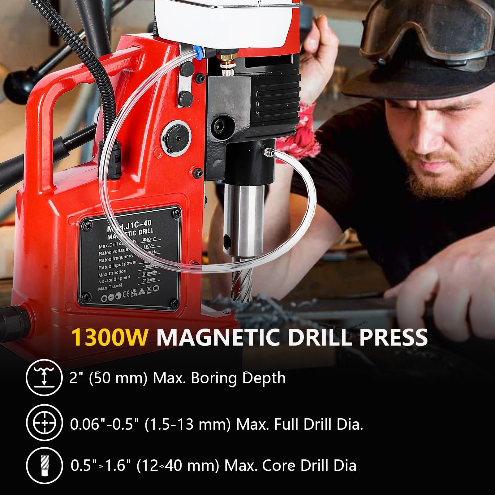 Garvee Magnetic Drill Press - 1300W 810RPM Portable Mag Drill, Magnetic Core Drilling Machine for Metal Working, Industrial Home Improvement