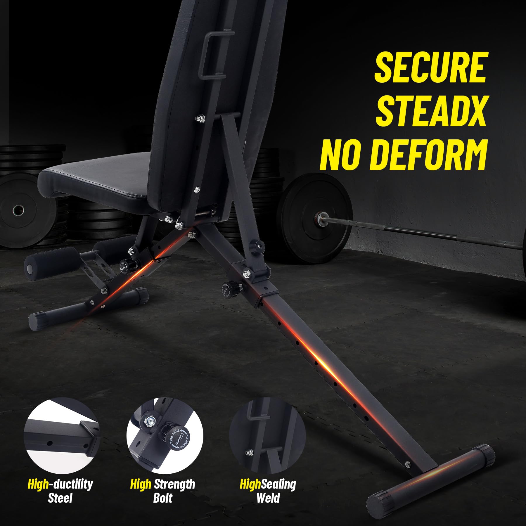 Garvee Adjustable Weight Bench, 800 Lbs Capacity, 8 Backrest & 3 Seat Positions, Adjustable Bench for Full Body Workout, Space-Saving Foldability, for Indoor Workout, Home Gym (Black)