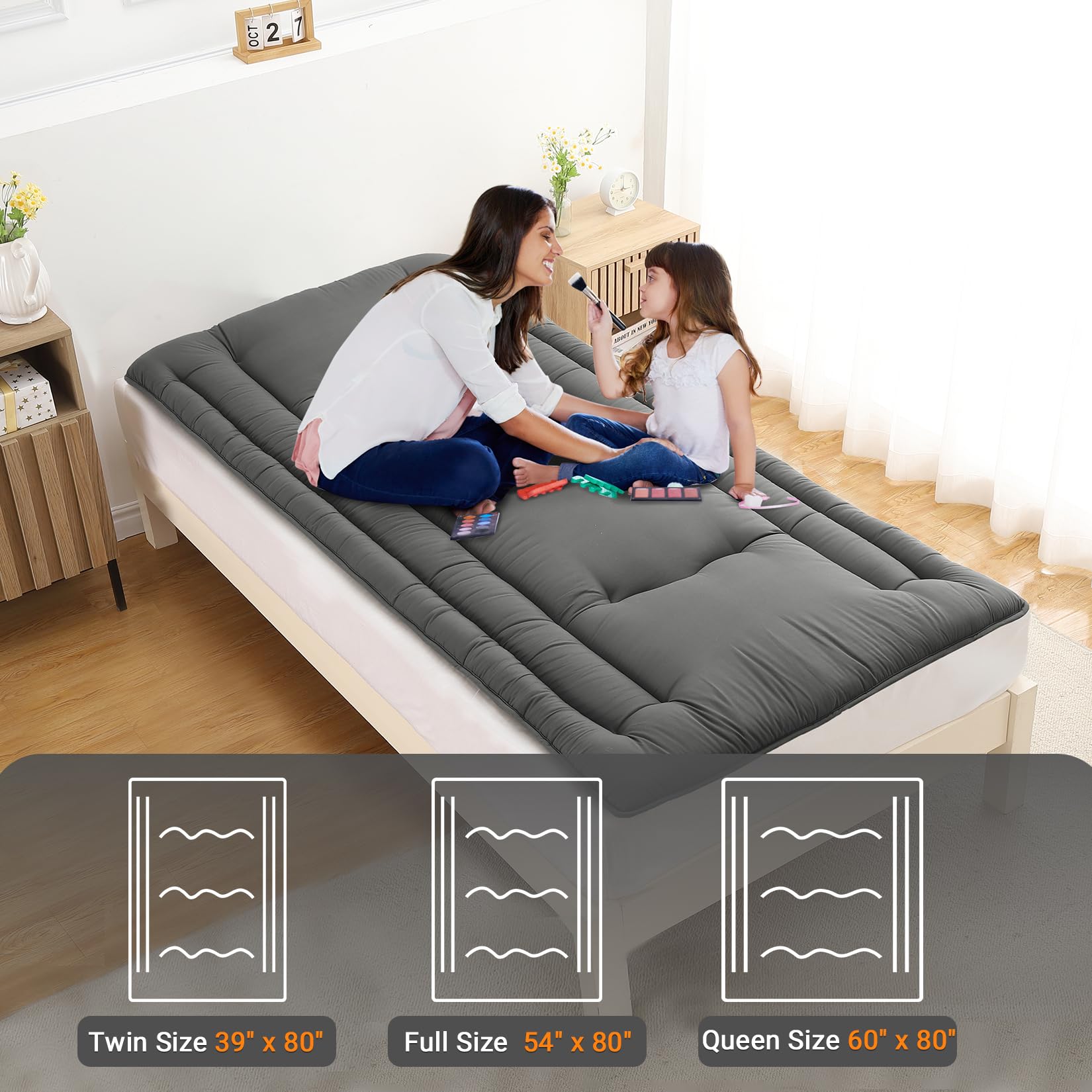 Garvee Futon Mattress Twin Size, Japanese Floor Mattress Foldable Tatami Mat, Roll Up Floor Bed Mattress Kids Floor Play Mat, Japanese Floor Bed for Dorm House Guest, Dark Grey