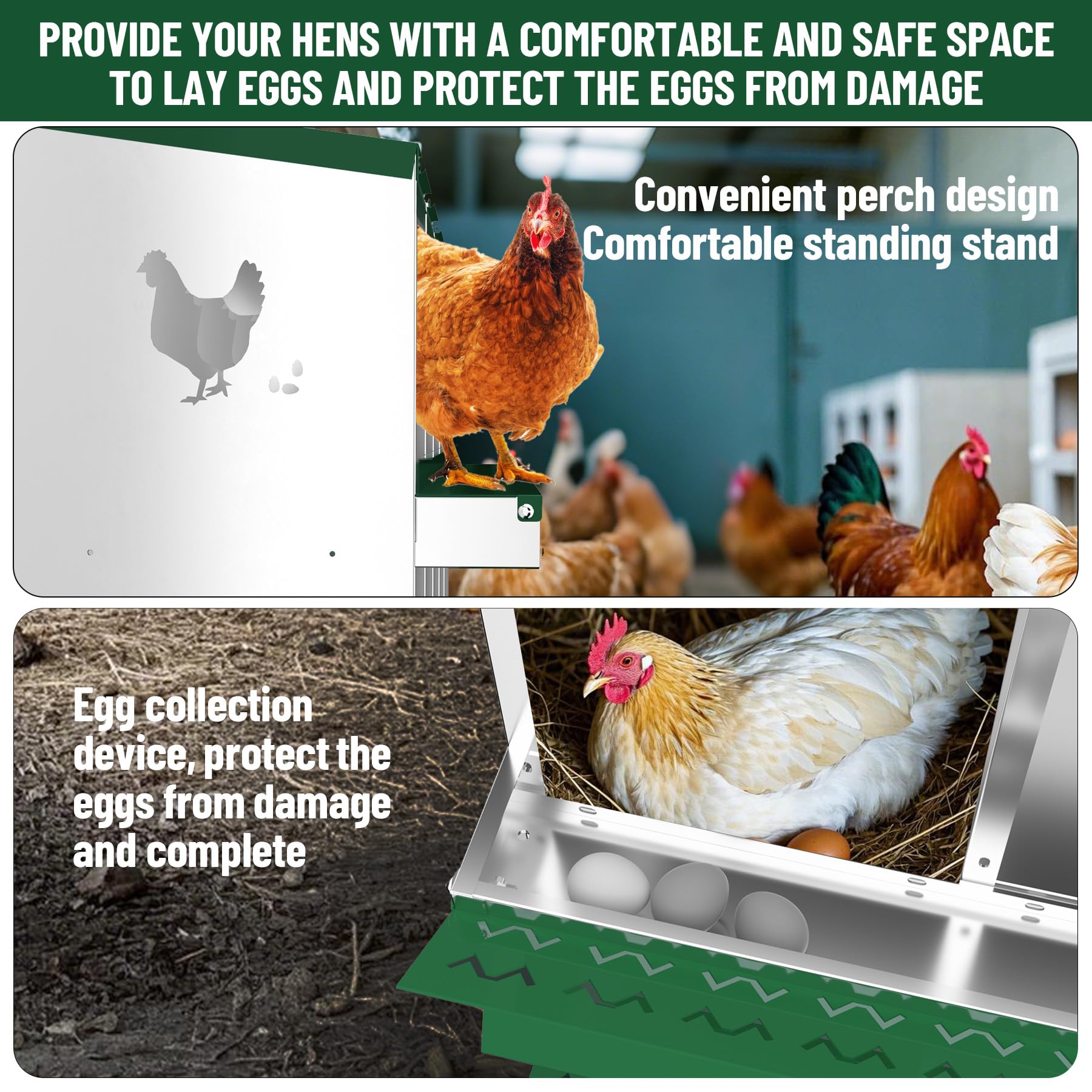 Garvee 10 Compartments Metal Chicken Nesting Boxes, Nesting Boxes, Chicken Laying Box with Roll Out Egg Collection with Vented Holes